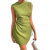GORGLITTER Women's Ruched Bodycon Mini Dress Wedding Guest Dress Cut Out Drawstring Textured Tank Prom Party Dresses