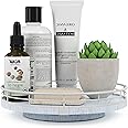 9" Oak Bathroom Vanity Tray Turntable for Perfume Candle, Round Wooden Decorative Tray for Kitchen Sink Countertop Organizer, Bathroom Counter Organizer for Skincare Makeup, Rustic White
