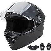 CARTMAN Adult Full Helmet Large, DOT Approved Visor Racing Street Bike | Matte black helmet. Adult/Teen. DOT ABS, vented, weatherproof, adjustable. Goggles/gloves. Street, dirt, snow.