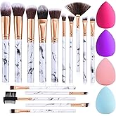 Makeup Brushes DUAIU 15PCs Marble Makeup Brush Set Premium Synthetic Kabuki Powder Blush Contour Foundation Concealer Eyeshad