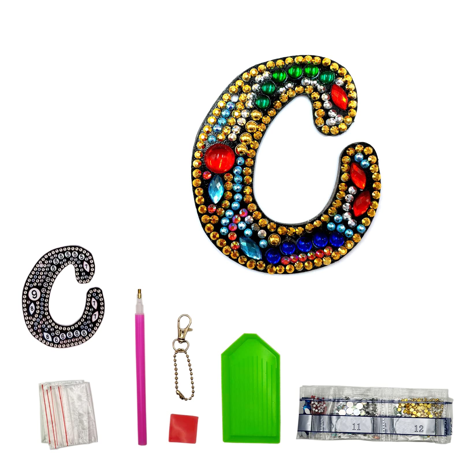 MEDOYOH DIY Letters "C" Diamond Painting Key Chains, Double-Sided Retro DIY Diamond Painting Kits Keychain, DIY Letters Art Craft Crystal Diamond Keyring Kits for Key Chain Pendant Bag Decor Brooch
