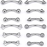 Oufksiyy Eyebrow Piercing Jewelry Surgical Steel Curved Barbell Tiny Eyebrow Ring Vertical Labret Lip Jewelry Ear Rook Small Belly Button Ring for Women Men 16g 20G 14G 8mm 10mm