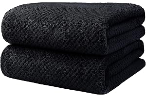 HOMEXCEL Bath Towels Pack of 2, (27 x 54 Inches) Microfiber Ultra Soft Highly Absorbent Bath Towel Set, Lightweight and Quick Drying Towels for Body, Sport, Yoga, SPA, Fitness, Black