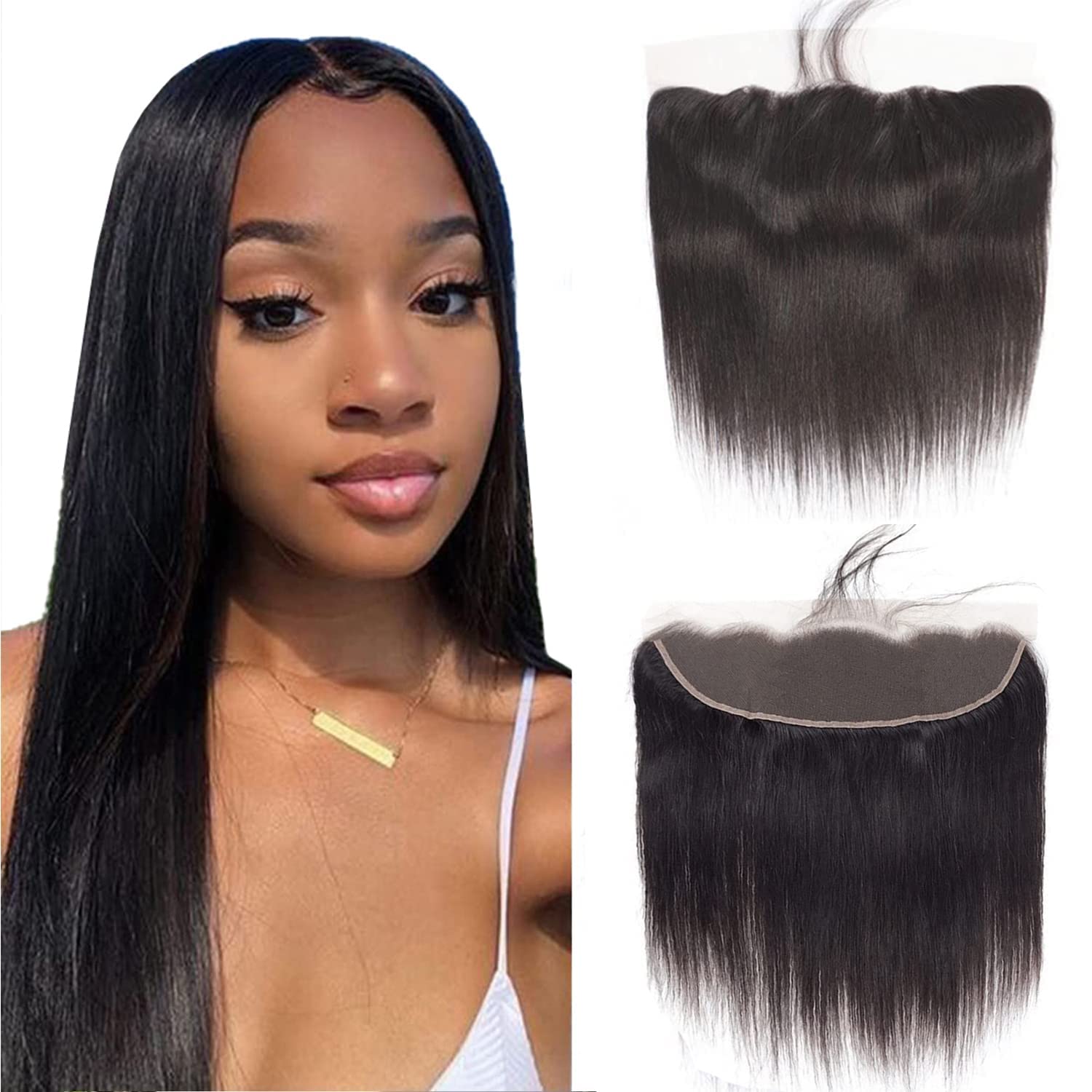 Lace Frontal Closure 13x4 Brazilian Straight 13X4 Ear To Ear Free Part Swiss Lace Frontal 100% Unprocessed Brazilian Virgin Human Hair Natural Color 20 Inch โ image 1