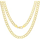 Nuragold 10k Real Yellow Gold Solid Cuban Curb Link 7mm Chain Necklace (16"-30") Italian Jewelry for Men