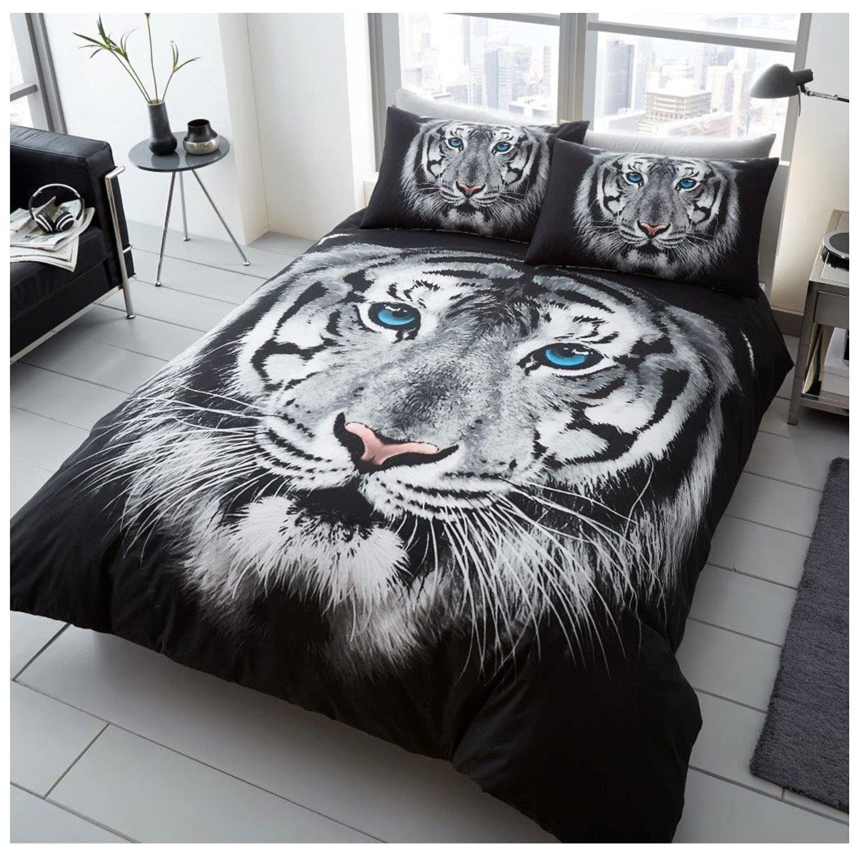 GC GAVENO CAVAILIA 3D Wildlife Duvet Cover Animal Printed Quilt Set Luxury Bedding, 100% Polyester, Tiger Face-White, King