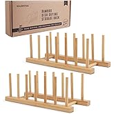 VALENTISE 2 Pack Bamboo Dish Drying Rack, Natrual Wooden Plate Rack Holder, Kitchen Storage Organizer for Dish, Plate and Cutting Board