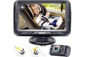 Rohent Baby Car Camera with Display: HD 1080P Baby Car Mirror 5 Mins Easy Installation Crystal Night Vision Infant Travel Safety Kit -N111