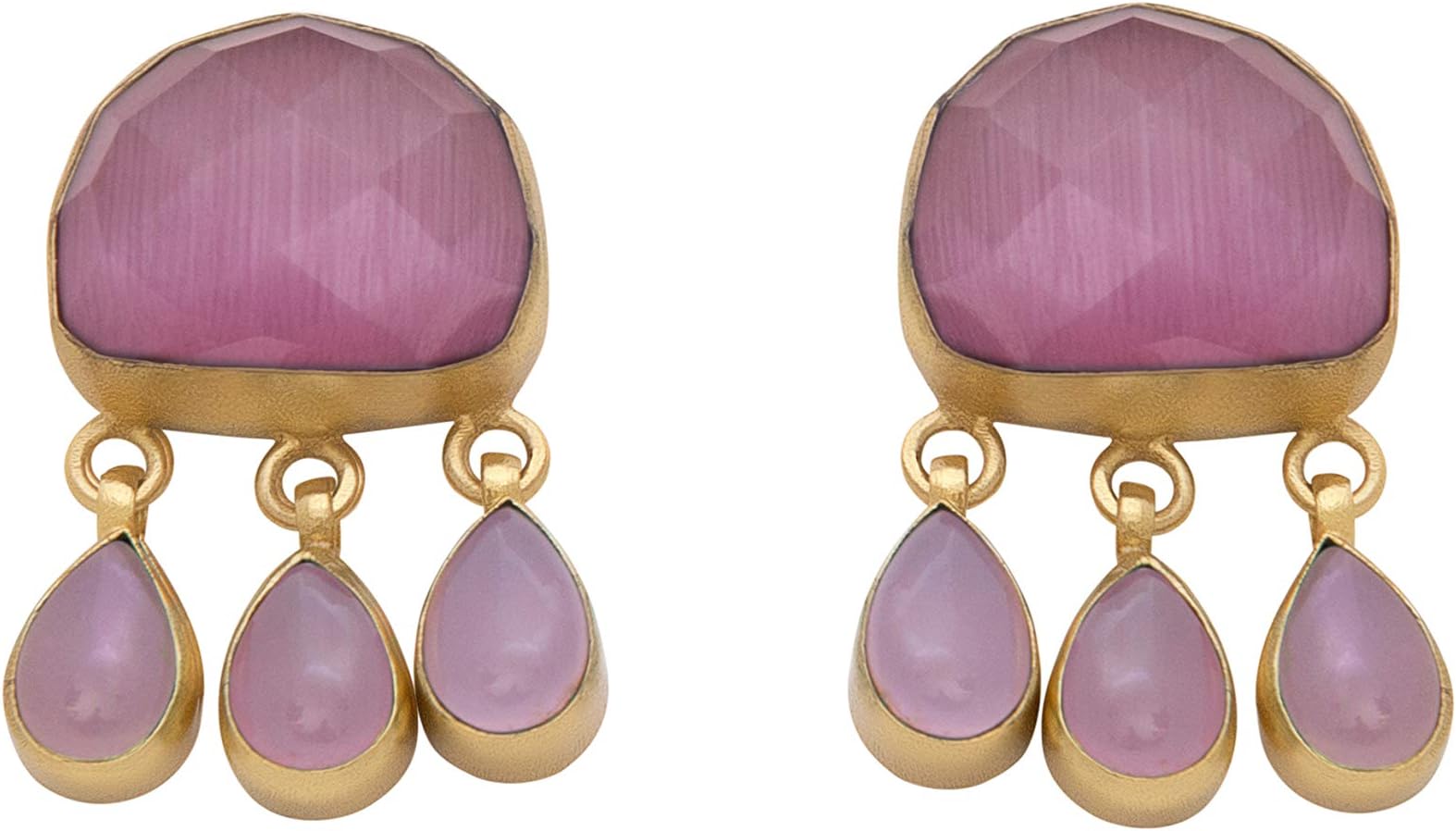 Beautiful Faceted Stone 18K Gold Plated Stud Earrings