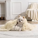gogobunny Waterproof Dog Blanket for Couch & Furniture Protection - Super Soft Reversible Throw for Large Dogs & Cats, Calming Washable Fur & Sherpa Pet Blanket (25x35 Inch, Beige)