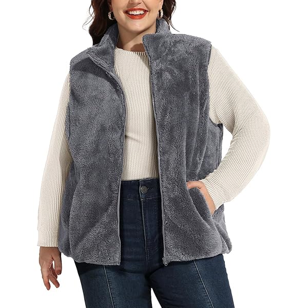 IMISSILLEB Women Leather Sherpa Vest Fur Collar Sleeveless Zipper