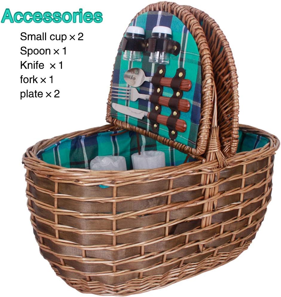 Arkmiido Luxury 2 Person Wicker Picnic Basket Picnic Hamper Basket Easy