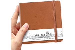 5" x 5" Square Handy Pocket Hardcover PU Leather Sketchbook,58 Sheets 150 GSM Beige Dowling Paper, Acid Free Art Sketch Book 