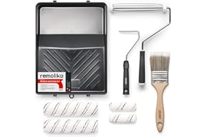 Remolika 8-Piece Paint Roller Kit - Made in Portugal - Premium Paint Brush, Microfiber Roller Covers, Wall Painting Roller Naps, Roller Frames, and Paint Tray, for Professionals or Homeowners