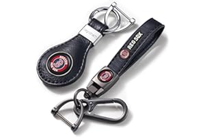 EMIJOY Red Sox Car Keychain Keyring for Boston Red Sox Baseball Fans,Boston Red Sox Car Accessory 2 Packs Leather Car Keychain,Women/Men's Key Chains for Cars,Car Key Ring Lanyard for Car Key Fob Holder