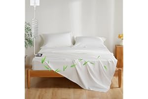 OZUBEEL Grounding Sheets, 10% Silver 90% Bamboo Viscose Cooling Sheets, Soft & Breathable Moisture-Wicking 16inch Deep Pocket Cooling Sheets for Hot Sleepers, Grounded with Grounding Cord - White, King