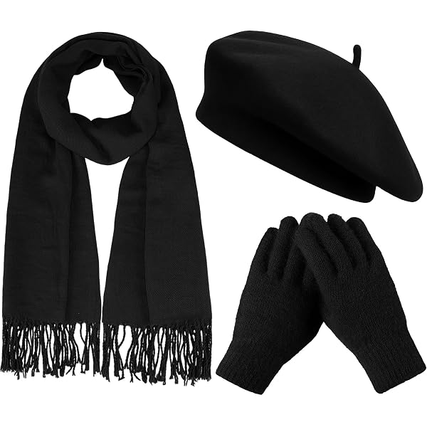 French Black Beret, Gloves, Scarf, and Wallet Set Luxury Divas Dark Grey Cable Knit Beret Hat Scarf & Glove  main image 4