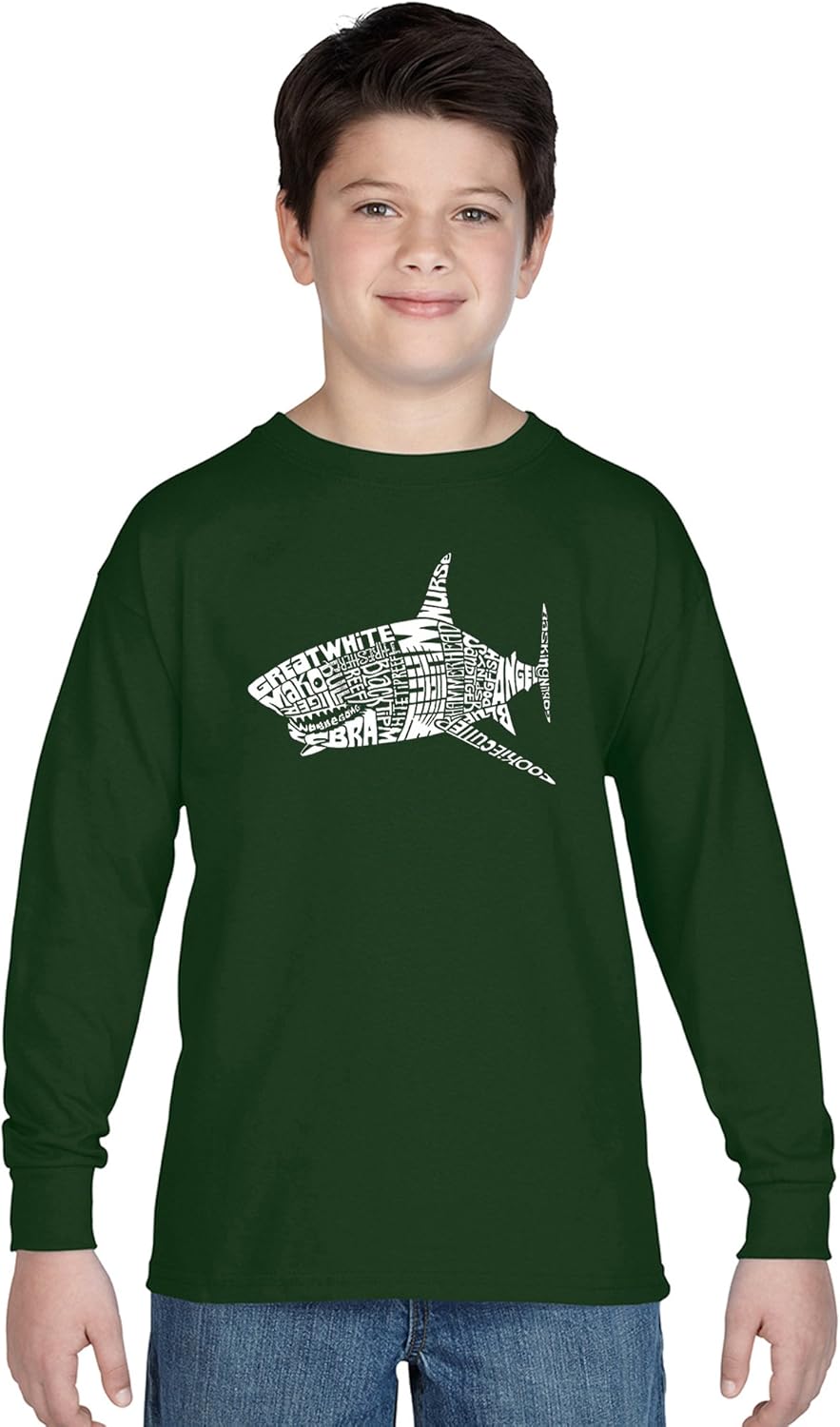 LA POP ART Boy's Long Sleeve Word Art T-Shirt - Species of Shark