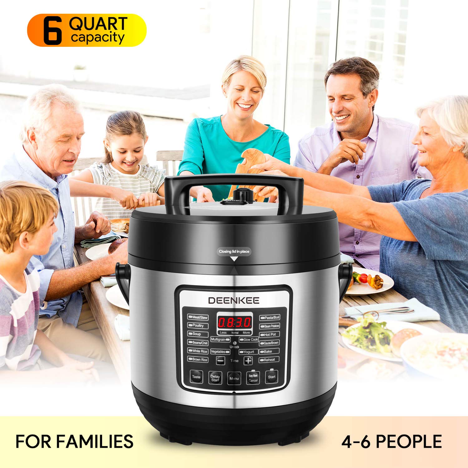 DEENKEE 10in1 MultiFunction Pressure Cooker 6 Quart, Instant Programmable Rice Cooker, Slow