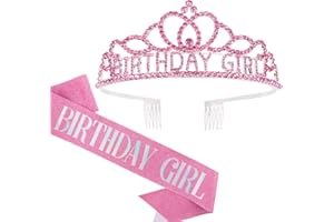 AOPRIE Birthday Crown for Women Birthday Girl Sash for Women Birthday Tiara for Women Birthday Girl Headband Princess Crown Rhinestone Happy Birthday Accessories Pink