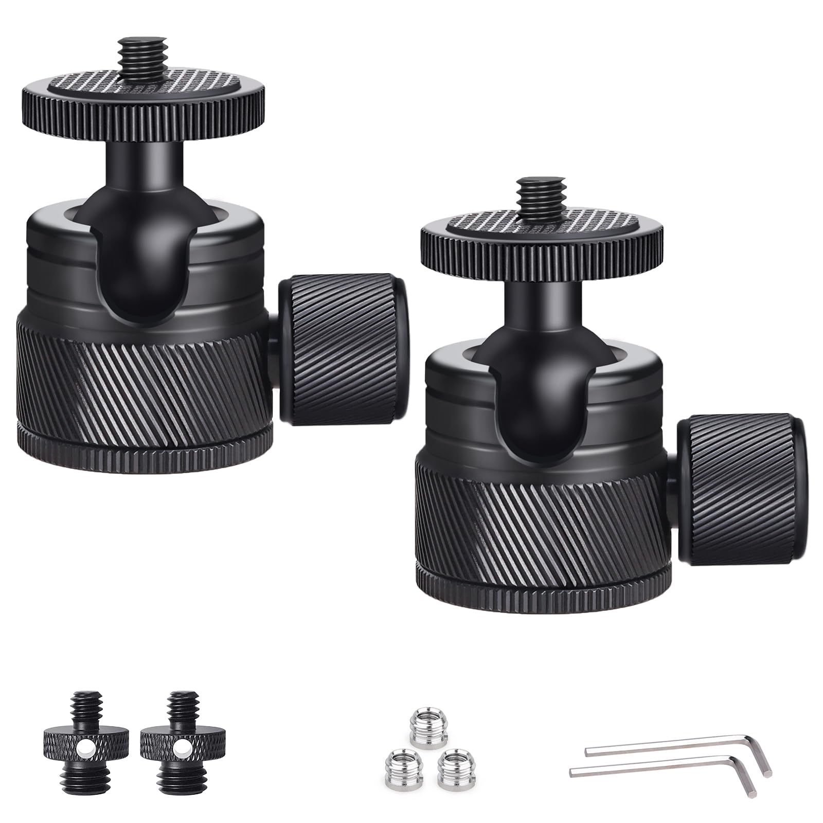 ARTCISE 2pcs Mini Ball Head, CB20 20 mm Metal mini Tripod Head and 3/8 Inch Thread Hole with 1/4"-20 Male to 1/4"-20 Male Threaded Screw Adapter for All Camera/Tripod/Monitor/Light