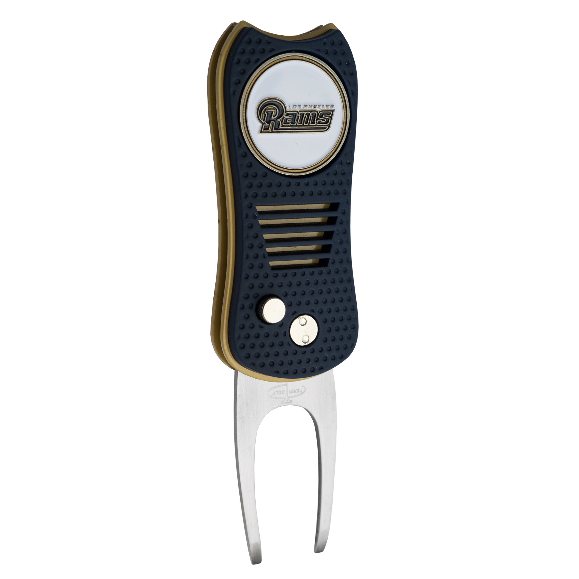 Team Golf NFL Los Angeles Rams Retractable Divot Tool with Double-Sided Magnetic Ball Marker, Features Patented Single Prong Design, Causes Less Damage to Greens