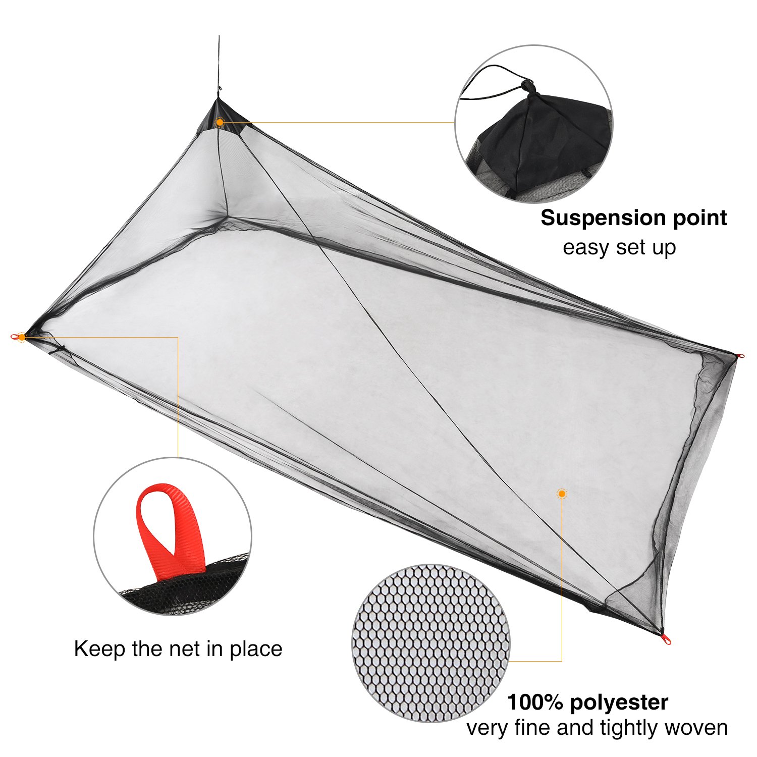 Single Camping Mosquito Net For Bed Compact And Lightweight Black