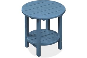 SERWALL Round Outdoor Side Table, HDPE Small Adirondack End Table,2-Tier Patio Side Table for Backyard Pool Porch Garden Lawn, Navy