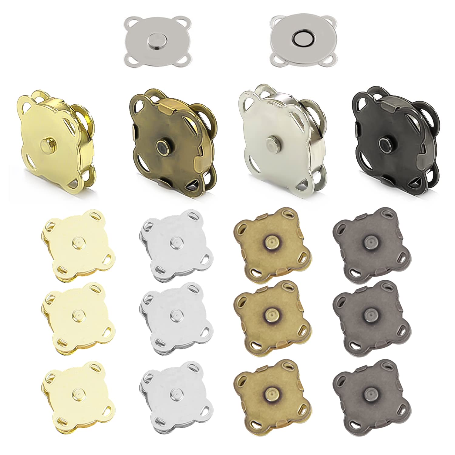 Pack of 16 Metal Snap Buttons, Magnetic Button Clips for Clothing, Bags, Luggage, DIY Crafts