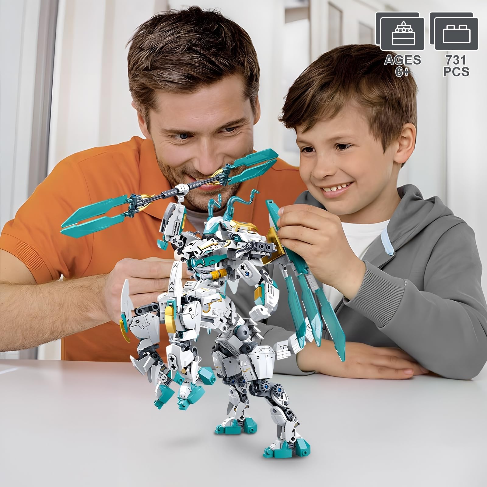 HIGH GODO Dragon Transforming Mech Building Blocks Set, 2 in 1 Warrior City Action Robot Model Building Kit, 731 PCS Cool Rider Mech Toys Gift for Adults and Kids Boys 8 10 12+