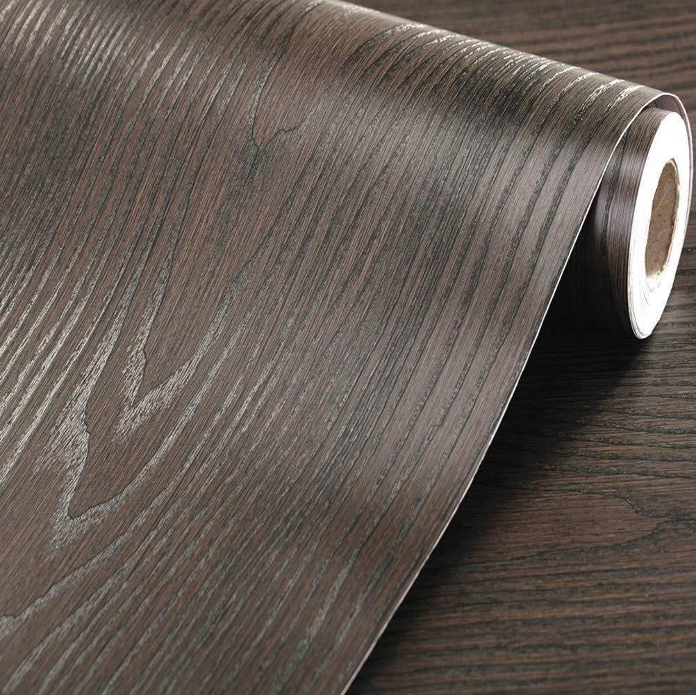 WDragon Self-adhesive Thick Dark Brown Wood Grain Textured Vinyl Decorative Paper Counter Top Paper Furniture Cabinets Wardrobe Shelf Liner Wallpaper,30cm X 200cm
