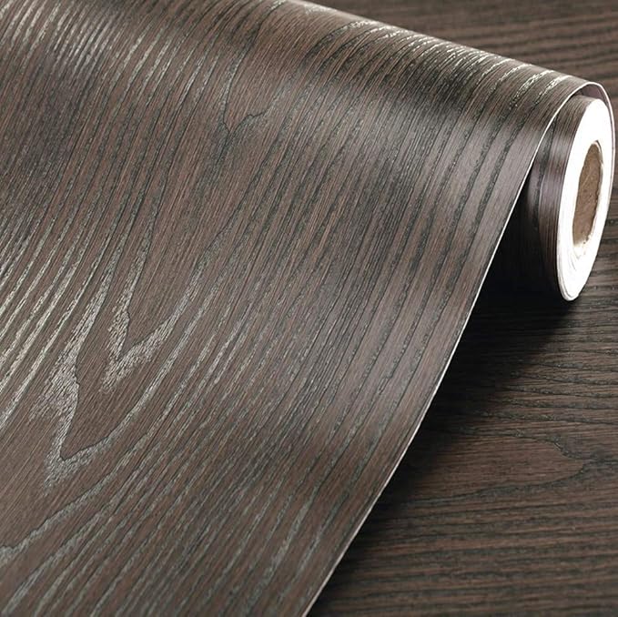 WDragon Selfadhesive Thick Dark Brown Wood Grain Textured Vinyl