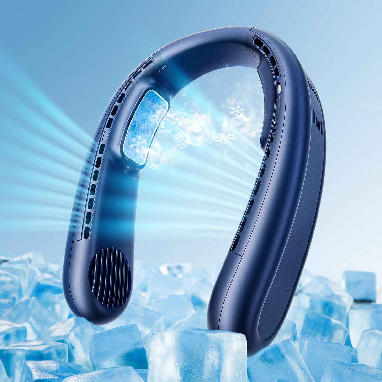 Neck Fan with Dual Ceramic Cooling Plates, 3-Speed 30℉ Instant Cool-Down, 360° Bladeless Cooling Airflow, Rechargeable Lightweight Personal Fan Strengthen