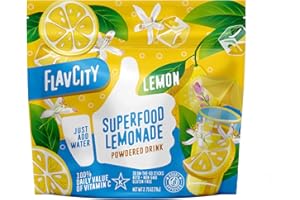 FlavCity Superfood Lemonade Drink Mix - Sugar-Free Lemonade Powder with Real Crystallized Lemon & Organic Acerola - 100% DV Vitamin C - Keto, Gluten-Free, Non-GMO (30 Servings)