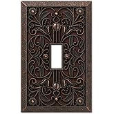 Amerelle 65TDB Filigree Wallplate, 1 Toggle, Cast Metal, Aged Bronze, 1-Pack