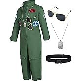 Kids Fighter Pilot Costume - Air Force Flight Suit Roleplay Dress Up with Aviator Accessories for Girls Boys