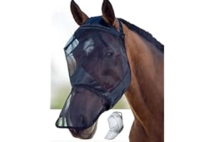 Harrison Howard CareMaster Horse Fly Mask Full Face No Ears Black Medium Cob