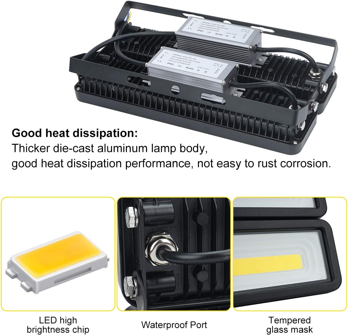 100W LED Flood Light IP65 Waterproof Security Lights Outdoor with 120°Beam Angle for Yard Garden Patio Playground Warehouse Street (Cold White) - - 