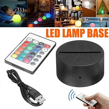 base de lampara led para luz led 3d nocturna abs acrilico negro 3d base de luz de noche rigida cable usb mando a distancia