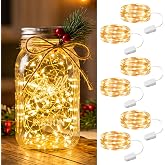 HXWEIYE 6 Pack Fairy Lights Battery Operated, 7ft 20LED | Mini Firefly Starry Lights, Mason Jar Light, For Indoor Outdoor Bottle Tree Wreath Wedding Halloween Thanksgiving, Warm White