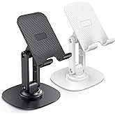 OMOTON Cell Phone Stand for Desk, 2 Pack Adjustable Foldable Phone Holder | 360 Swivel Mobile Stand Fit for iPhone Duo 18 17 16 15 14 13 Pro Max and All Smart Phones, Black &amp; White