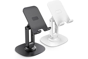 OMOTON Cell Phone Stand for Desk, 2 Pack Adjustable Foldable Phone Holder, 360 Swivel Mobile Stand Fit for iPhone 17 16 15 14 13 Pro Max and All Smart Phones, Black & White