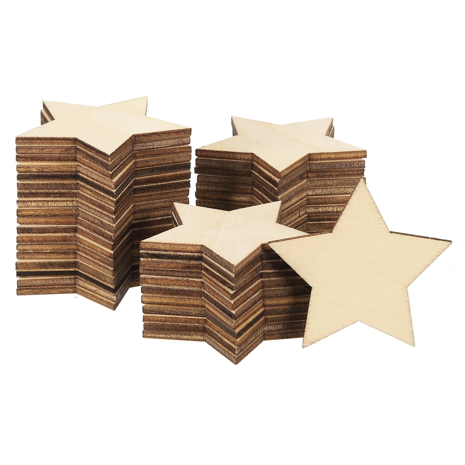 PATIKIL 50mm Wooden Stars, 300 Pack Unfinished Wood Stars Blank Wooden Cutouts Ornaments Natural Wood Pieces for Christmas Party Craft Projects