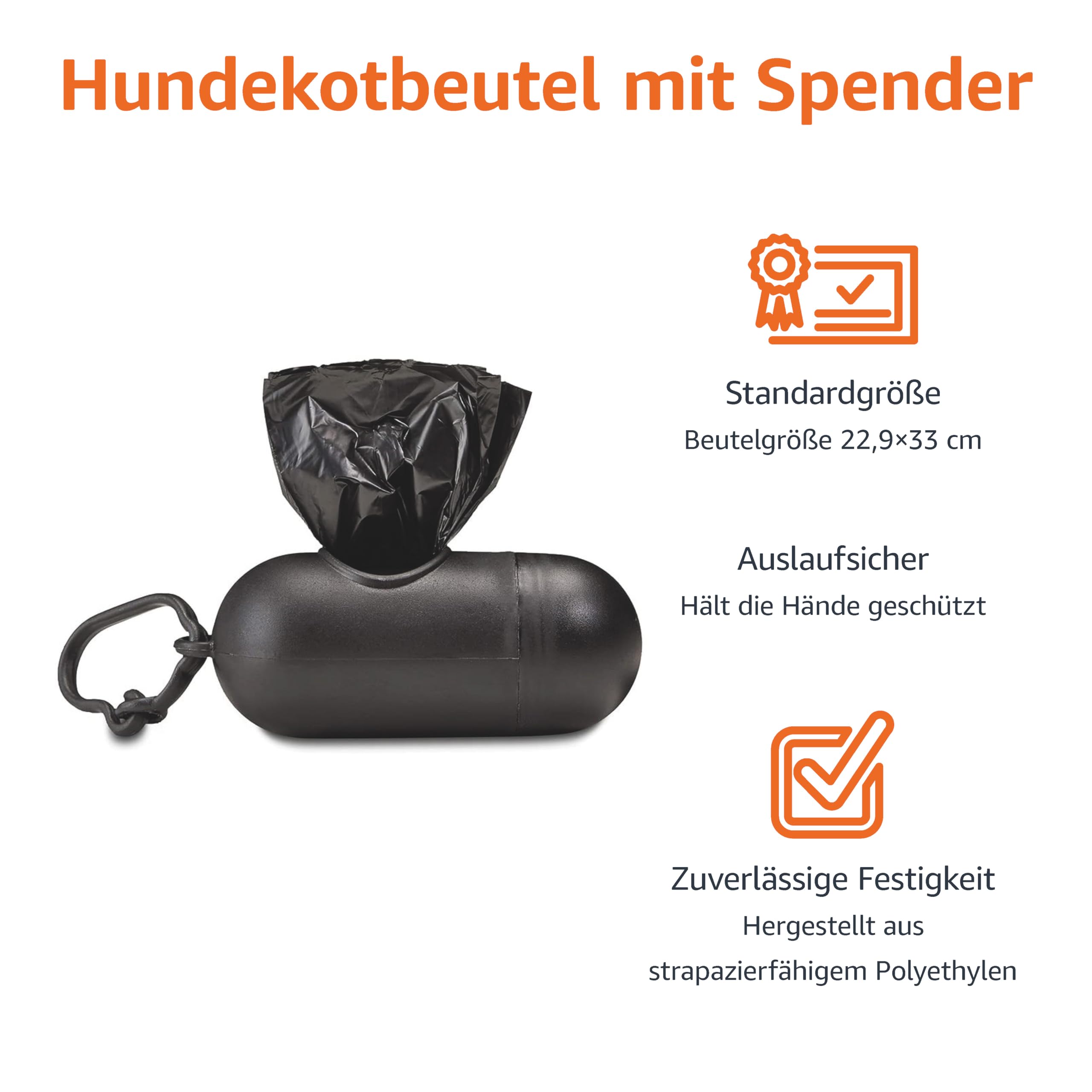 Amazon Basics Hundekotbeutel mit Spender und Leinenclip, Unparfümiert, 900 Beutel (60 Packungen mit je 15 Beuteln), Schwarz 4