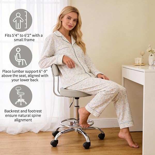 FIRAVOE ROLLING MASSAGE CHAIR, HEIGHT ADJUSTABLE SALON STOOL WITH WHEELS 19.5″-26.6″, GRAY GUITAR STOOL (GRAY)