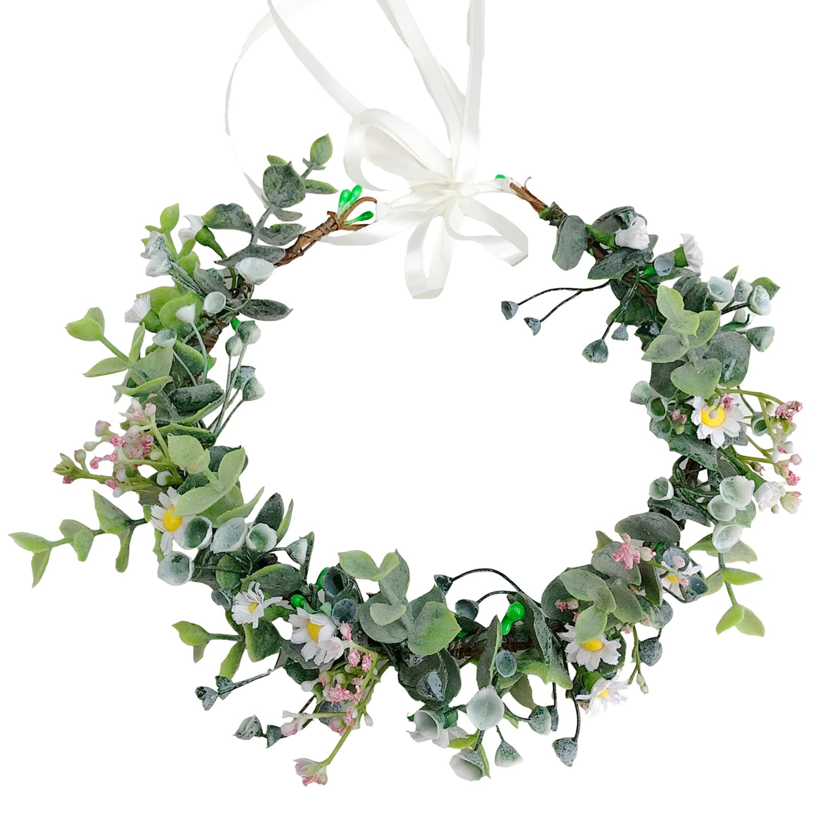 Brikuinr Daisy Flower Crown Floral Wreath Headband Hair Wreath Hair Garland Flower Halo Floral Headpiece Boho with Ribbon Wedding Party