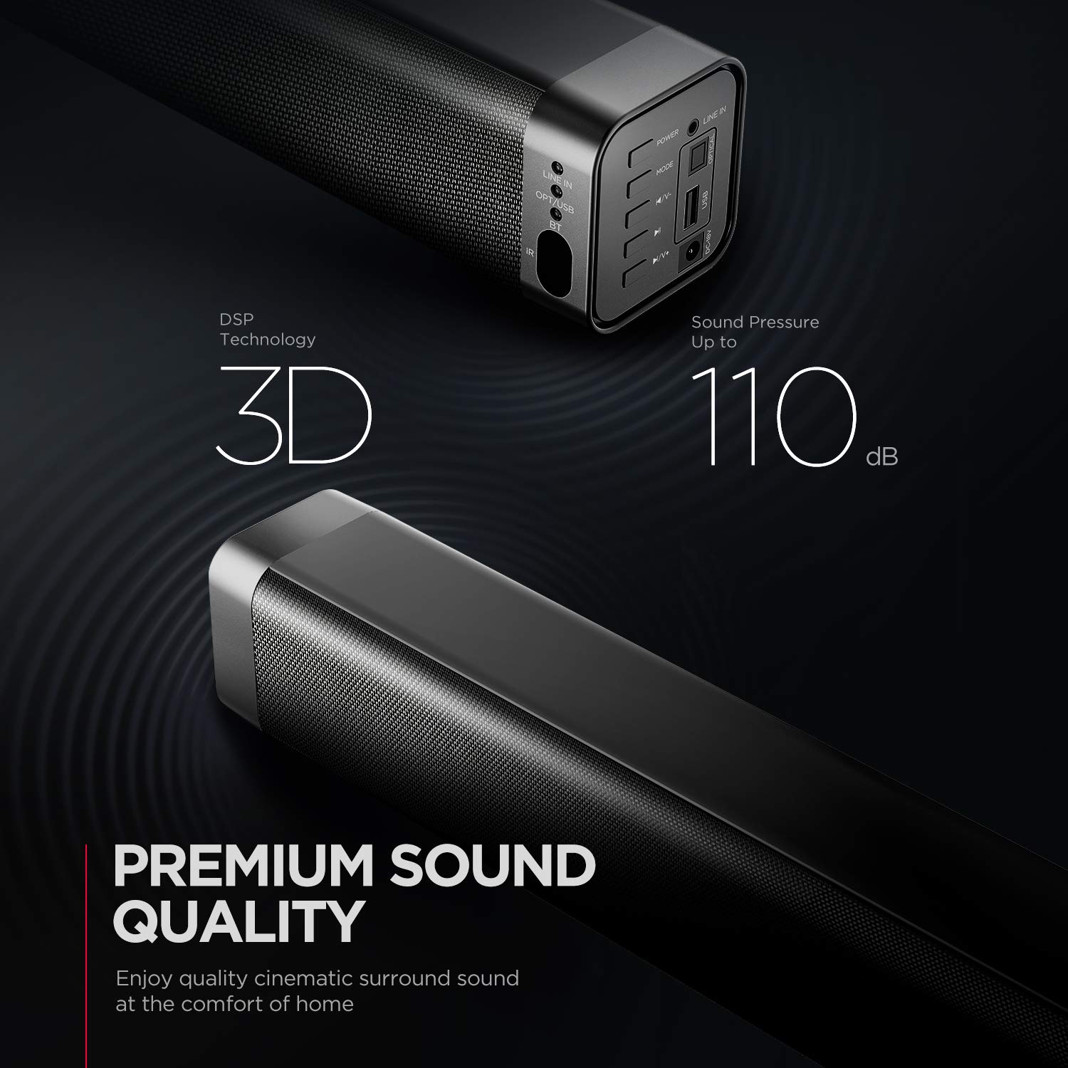 Soundbar, BOMAKER 37inch 2.0 TV Sound Bar, 120dB Soundbar with Built