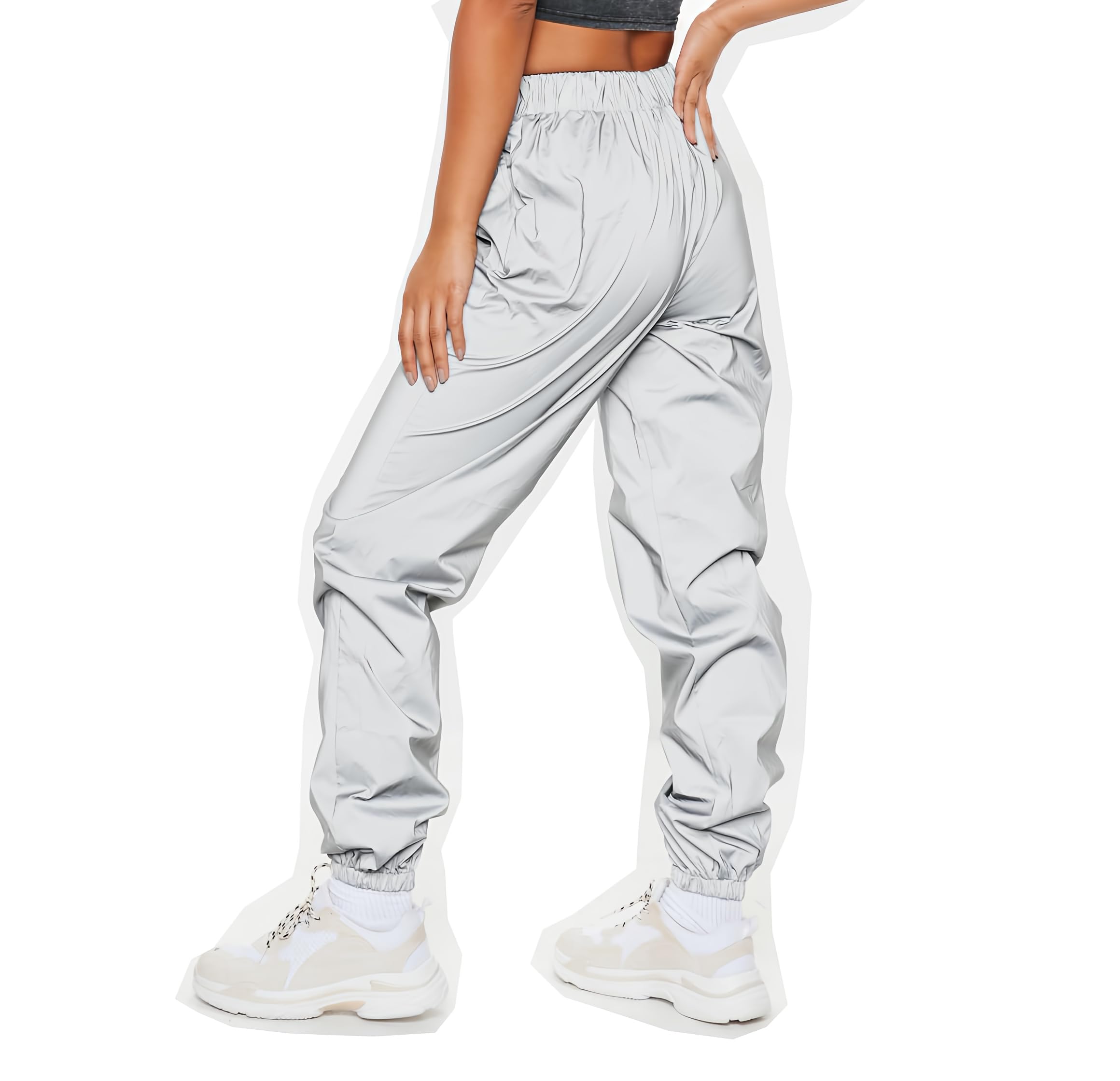 Reflective Pants Women Brand Hip Hop Dance Fluorescent Trousers Casual Harajuku Night Sporting Jogger Pants Gray
