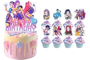 25 Pcs Video Game Happy Birthday Cake Decoration, 1 Cake Topper and 24 Cupcake Toppers in 12 Styles, Video Game Themed Birthd