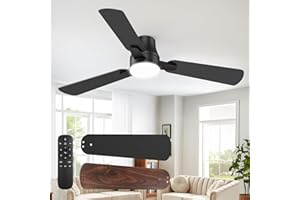OSTIVE Ceiling Fans with Lights and Remote – 52 Inch Low Profile Flush Mount Ceiling Fan, Modern Black Design, Quiet Reversible DC Motor, 3CCT Dimmable LED Light for Bedroom Living Room Kitchen Indoor